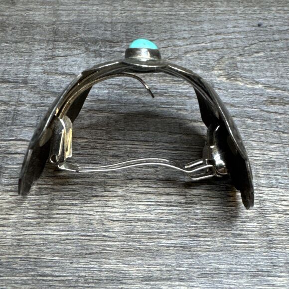 Vtg Old Pawn Toned Navajo Sterling Silver Turquoise Ponytail Hair Barrette Clip